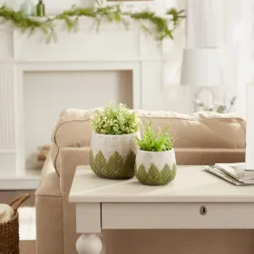 GREEK LEAF CEMENT FLOWER POT SET/2