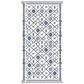 Reversible Outdoor Rug, Waterproof Plastic Straw with Carry Bag, 9' x 18', Blue & White Rhombus