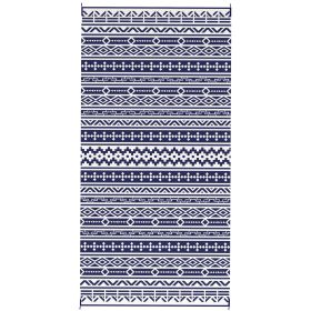 Reversible Outdoor Rug, Waterproof Plastic Straw with Carry Bag, 9' x 18', Blue & White Geometric Wall