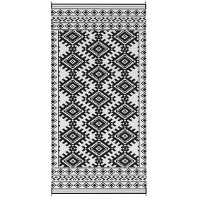 Reversible Outdoor Rug, Waterproof Plastic Straw with Carry Bag, 9' x 18', Black & White Rhombus Border