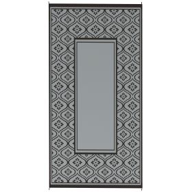 Reversible Outdoor Rug, Waterproof Plastic Straw with Carry Bag, 9' x 18', Black & Gray Gourd Border