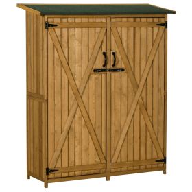 Outdoor Wooden Storage Cabinet Garden Shed Utility Tool Organizer Waterproof Asphalt Roof Lockable Doors 3 Shelves Natural
