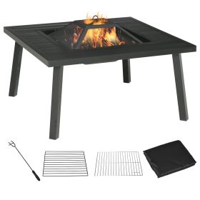 34" Wood Burning Fire Table Grill with Spark Guard and Rain Cover for Outdoor Dining