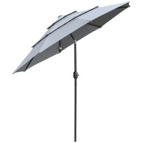 Shade Haven 9' 3-Tier Outdoor Patio Umbrella with Crank Tilt System, Dark Grey Tone