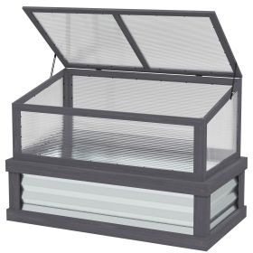 Raised Garden Flower Bed Kit with Lean-to Greenhouse, Wooden Cold Frame Planter, 41" x 22.5" x 28.25", Gray