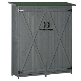 Outdoor Wooden Storage Cabinet Garden Shed Utility Tool Organizer Waterproof Asphalt Roof Lockable Doors 3 Shelves Grey