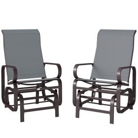 Gliding Lounger Chair Set of 2, Single Rockers with Lightweight Metal & Mesh Construction, Gray