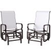 Gliding Lounger Chair Set of 2, Single Rockers with Lightweight Metal & Mesh Construction, Beige
