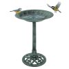 Weather-Resistant Antique Bird Bath with Stakes (Patina Green)