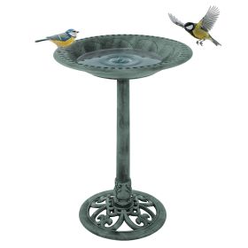 Weather-Resistant Antique Bird Bath with Stakes (Patina Green)
