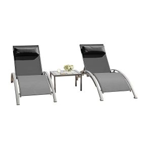 Pool Lounge Chairs Set of 3-Dark Grey (2 Lounge Chairs+1 Table)
