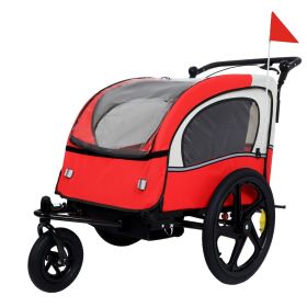2-in-1 Double 2 Seat with 5-point safety harnesses Bicycle Bike Trailer Jogger Stroller for Kids Children Foldable Collapsible w/Pivot Front Whee