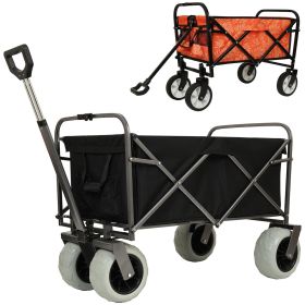 Two Pieces: Heavy-Duty 500lb Capacity Beach Wagon w/9" Pneumatic Tires & Steel Frame; Compact 225lb Foldable Utility Cart w/Straps for Camping/Ga