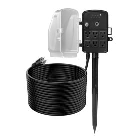 VEVOR Outdoor Power Stake, 50FT Extension Cord, Outdoor Power Strip Weatherproof with Cover, Remote Control Dusk to Dawn Light Timer Waterproof
