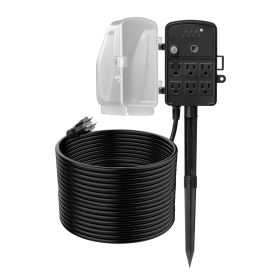 VEVOR Outdoor Power Stake, 100FT Extension Cord, Outdoor Power Strip Weatherproof with Cover, Remote Control Dusk to Dawn Light Timer Waterproof
