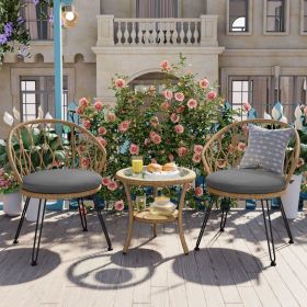 U_STYLE Outdoor Leisure Set, 2 Rattan Single Chairs with A Glass Round Table, Perfectly Suited for Patios, Balconies, and Courtyards