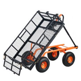 VEVOR Garden Cart, Sturdy Metal Utility Wagon with Simple Assembly, Versatile Dump Cart with Dual-Function Handle
