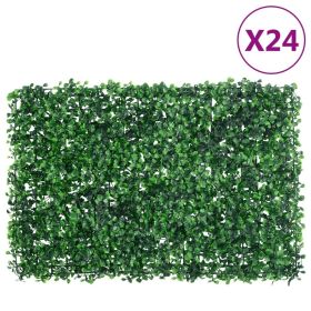 Artificial Shrub Leaf Fence Set of 24 Green PE (Polyethylene)