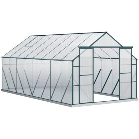 16' x 8' Aluminum Greenhouse, Walk-in Garden Greenhouse Kit with Adjustable Roof Vent, Rain Gutter and Sliding Door for Winter, Clear