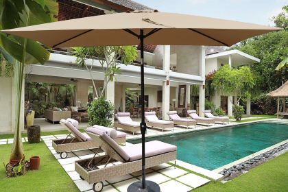 6 x 9ft Patio Umbrella Outdoor Waterproof Umbrella with Crank and Push Button Tilt without flap for Garden Backyard Pool Swimming Pool Market