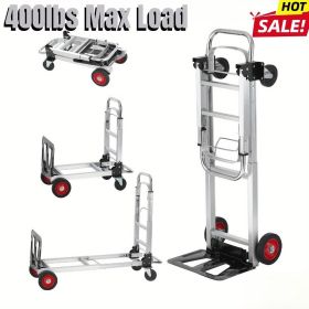 Folding Hand Truck, 2 in 1 Aluminum Design 250-400 lbs Capacity, Heavy Duty Industrial Collapsible Cart, Versatile Moving Dolly