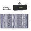 Reversible Outdoor Rug, Waterproof Plastic Straw with Carry Bag, 9' x 18', Blue & White Geometric Wall