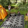 Reversible Outdoor Rug, Waterproof Plastic Straw with Carry Bag, 9' x 18', Black & White Rhombus Border