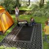 Reversible Outdoor Rug, Waterproof Plastic Straw with Carry Bag, 9' x 18', Black & Gray Gourd Border