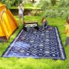 Reversible Outdoor Rug, Waterproof Plastic Straw with Carry Bag, 9' x 18', Blue & White Rhombus