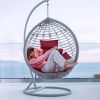 Egg Chair Cushion Hanging Basket Seat Cushion,Thicken Soft Egg Swing Chair Pad,Hanging Egg Chair Cushion with Headrest, Red