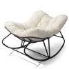 Oversized Rattan Papasan Chair, Outdoor Steel Wicker Rocking Seating with Thick Padded Cushion for Patio, Living Room, Backyard