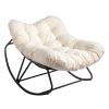 Oversized Rattan Papasan Chair, Outdoor Steel Wicker Rocking Seating with Thick Padded Cushion for Patio, Living Room, Backyard