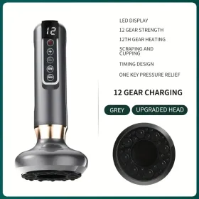 Cupping Massager, 12-level Body Scraping Tool, Cupping Tool. USB Rechargeable, Equipped With 1800mAh Lithium Battery, Available In White, Green, (Option: Gray)