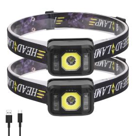 2Packs Rechargeable Motion Sensor Headlamp 6 Light Modes COB XPG Headlight Torch Flashlight For Fishing Running Camping Hiking (Option: 2Pack)